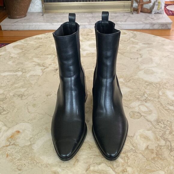 Zara Vegan Leather Ankle Boots Pointed Toe - Picture 4 of 13